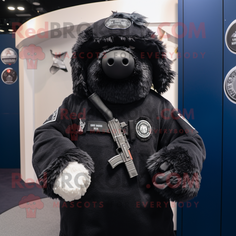 Navy Commando mascot costume character dressed with a Cover-up and Brooches Navy Commando mascot costume character dressed with a Cover-up and Brooches