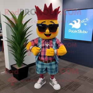 Rust Pineapple mascot costume character dressed with a Flannel Shirt and Bracelet watches