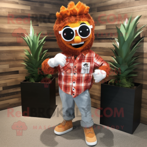 Rust Pineapple mascot costume character dressed with a Flannel Shirt and Bracelet watches