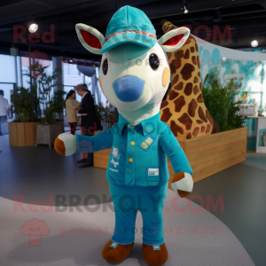 Cyan Giraffe maskot drakt...