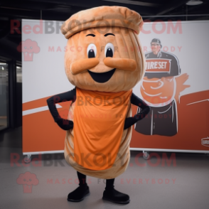 Rust Croissant mascot costume character dressed with a Dress Pants and Caps