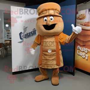 Rust Croissant mascot costume character dressed with a Dress Pants and Caps