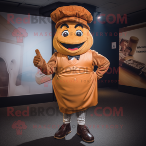 Rust Croissant mascot costume character dressed with a Dress Pants and Caps
