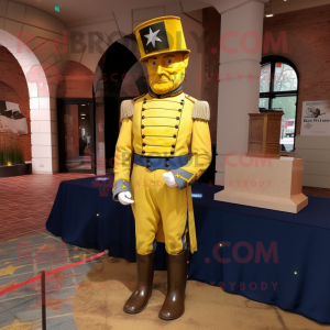 Yellow Civil War Soldier mascot costume character dressed with a Jacket and Anklets