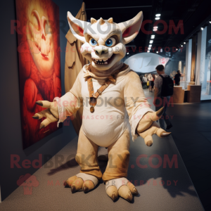 Cream Gargoyle mascot costume character dressed with a Boyfriend Jeans and Anklets