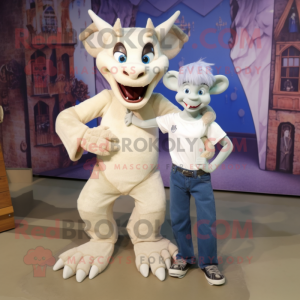 Cream Gargoyle mascot costume character dressed with a Boyfriend Jeans and Anklets