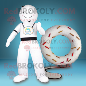 White Donut mascot costume character dressed with a One-Piece Swimsuit and Belts