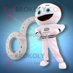 White Donut mascot costume character dressed with a One-Piece Swimsuit and Belts