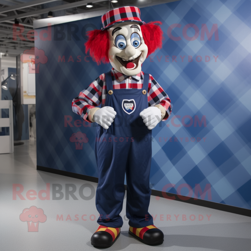 Navy Clown mascot costume character dressed with a Flannel Shirt and Belts Navy Clown mascot costume character dressed with a Flannel Shirt and Belts