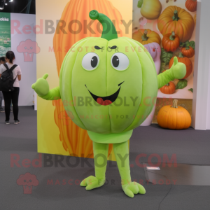 Lime Green Pumpkin mascot costume character dressed with a Skinny Jeans and Hairpins