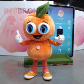 Peach Phone mascot costume character dressed with a Flare Jeans and Smartwatches