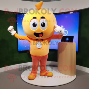 Peach Phone mascot costume character dressed with a Flare Jeans and Smartwatches