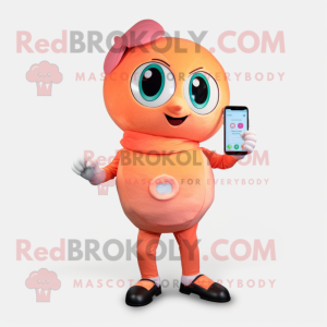 Peach Phone mascot costume character dressed with a Flare Jeans and Smartwatches