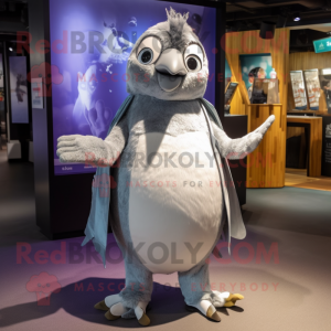Silver Penguin mascot costume character dressed with a Playsuit and Earrings