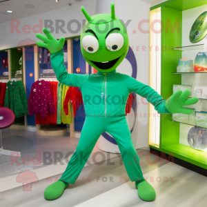 Green Acrobat mascot costume character dressed with a Long Sleeve Tee and Brooches