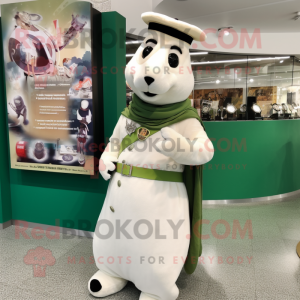 Olive Ermine mascot costume character dressed with a Empire Waist Dress and Bracelet watches