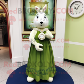 Olive Ermine mascot costume character dressed with a Empire Waist Dress and Bracelet watches