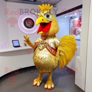 Gold Rooster maskot kostume...