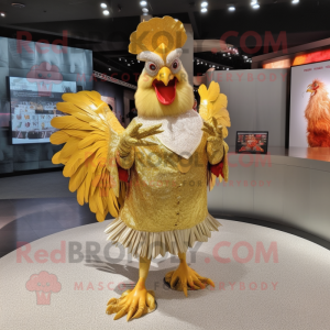 Gold Rooster maskot kostume...