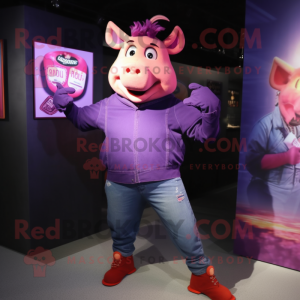 Purple Pig maskot drakt...