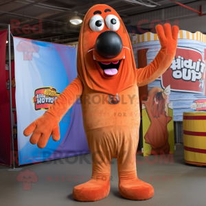 Rust Hot Dogs mascot costume character dressed with a Romper and Wraps