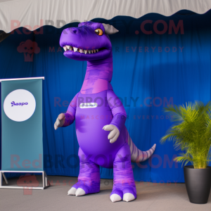 Purple Diplodocus mascot costume character dressed with a Swimwear and Cufflinks