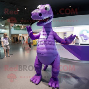 Purple Diplodocus mascot costume character dressed with a Swimwear and Cufflinks