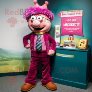 Magenta Attorney mascot costume character dressed with a Corduroy Pants and Necklaces