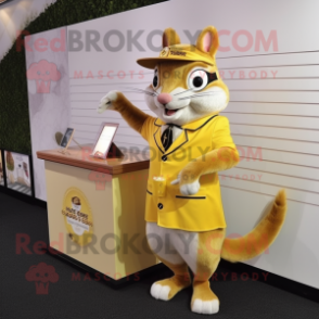 Yellow Squirrel mascot costume character dressed with a Midi Dress and Cufflinks