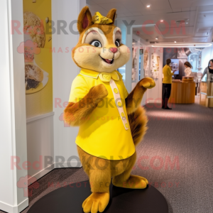 Yellow Squirrel mascot costume character dressed with a Midi Dress and Cufflinks