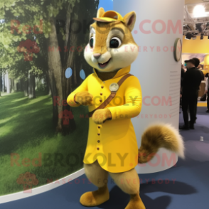 Yellow Squirrel mascot costume character dressed with a Midi Dress and Cufflinks