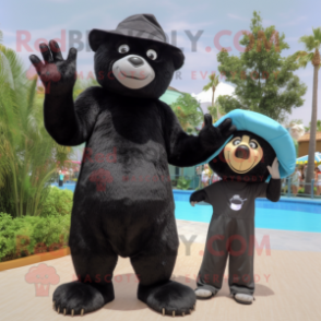 Black Sloth Bear mascot costume character dressed with a One-Piece Swimsuit and Berets