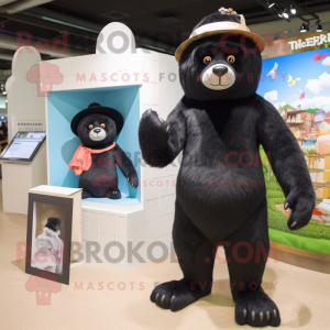 Black Sloth Bear mascot costume character dressed with a One-Piece Swimsuit and Berets