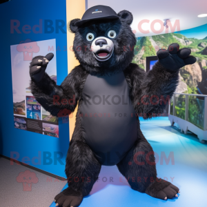 Black Sloth Bear mascot costume character dressed with a One-Piece Swimsuit and Berets