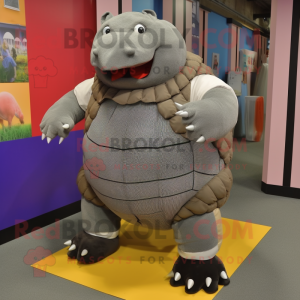 Gray Glyptodon mascot costume character dressed with a Dress Pants and Foot pads