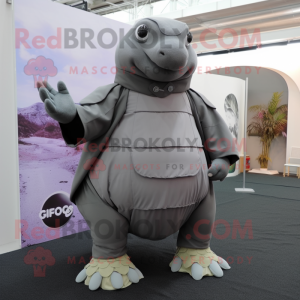 Gray Glyptodon mascot costume character dressed with a Dress Pants and Foot pads