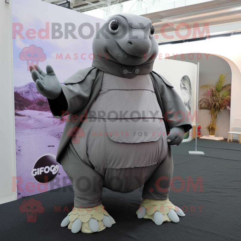 Gray Glyptodon mascot costume character dressed with a Dress Pants and Foot pads Gray Glyptodon mascot costume character dressed with a Dress Pants and Foot pads