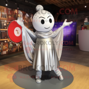Silver Human Cannon Ball mascot costume character dressed with a Shift Dress and Shawls