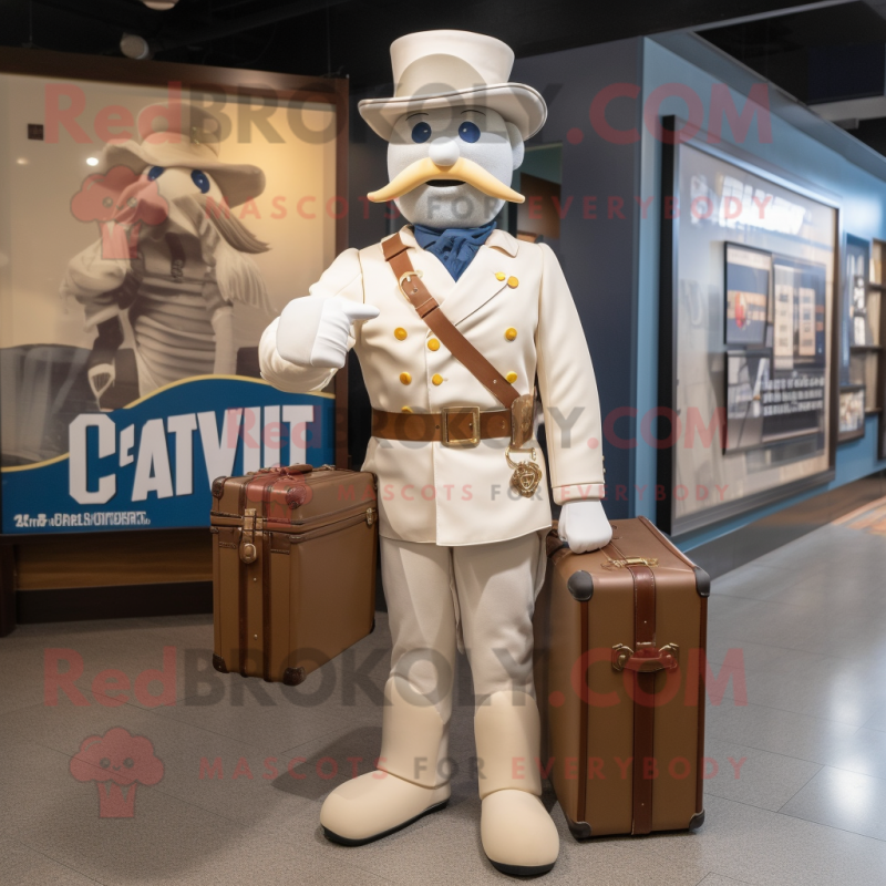 Cream Civil War Soldier mascot costume character dressed with a Poplin Shirt and Briefcases