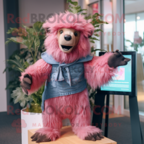Pink Sloth Bear mascot costume character dressed with a Denim Shorts and Scarf clips