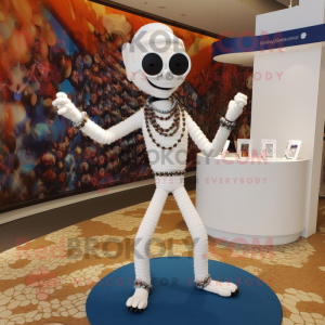 White Contortionist mascot costume character dressed with a Long Sleeve Tee and Necklaces