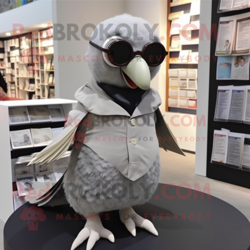 Gray Pigeon mascot costume character dressed with a Bodysuit and Reading glasses Gray Pigeon mascot costume character dressed with a Bodysuit and Reading glasses