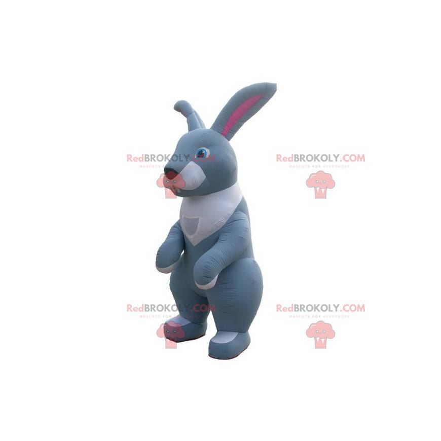 Mascota de conejo inflable gigante gris y blanco -