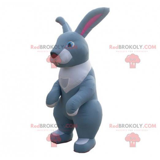 Kæmpe grå og hvid oppustelig kanin maskot - Redbrokoly.com