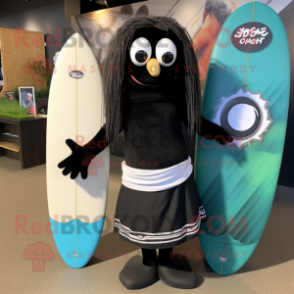 Black Surfboard mascot costume character dressed with a Maxi Skirt and Earrings