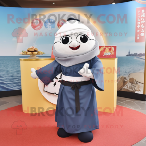 Navy Dim Sum mascot costume character dressed with a Blouse and Shawls