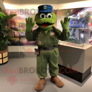 Navy Green Beret mascot costume character dressed with a Jumpsuit and Cummerbunds