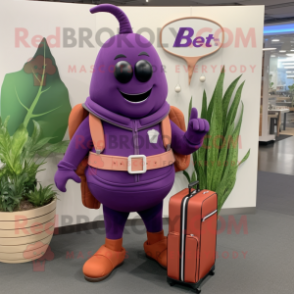 Lavender Beet mascot costume character dressed with a Moto Jacket and Briefcases