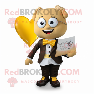 Gold Love Letter mascot costume character dressed with a Oxford Shirt and Bow ties