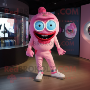 Pink Cyclops mascot costume character dressed with a Joggers and Brooches